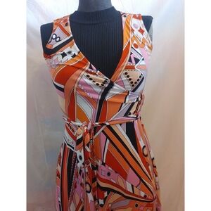 Bionic Abstract Wrap Dress Women's Sz S A-Line Sheath Striped Belted Knee Length